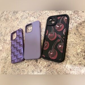 Purple and Cherry Pattern Iphone 15 Plus Cases